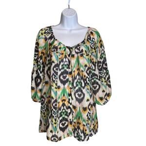 Anthropologie Vanessa‎ Virginia 100% Silk Ikat Peasant Blouse Size M Boho Hippie